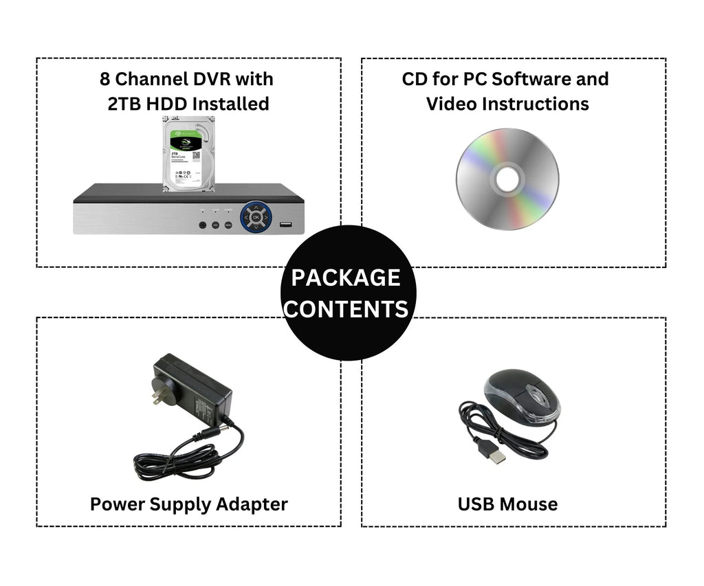 Evertech 8 Channel Digital Video Recorder 2TB Hard Drive H.265 HD Hybrid TVI AHD CVI Analog CCTV Security DVR