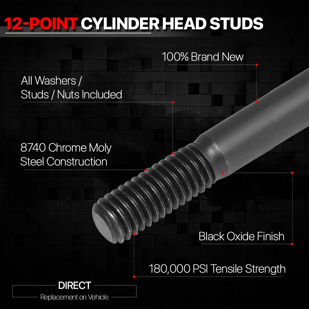 Front 12-point Cylinder Head Stud Nuts for 94-01 Integra GSR/Type R B18C1/B18C5