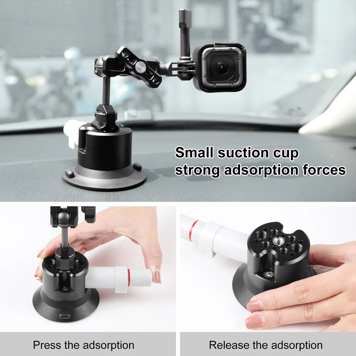 PULUZ PU845B Suction Cup Mount for Action Camera Suction Camera Mount Bracket Dual 360° Rotatable Ballheads Replacement for GoPro Hero 11/10/9/8, Osmo Action 3/2