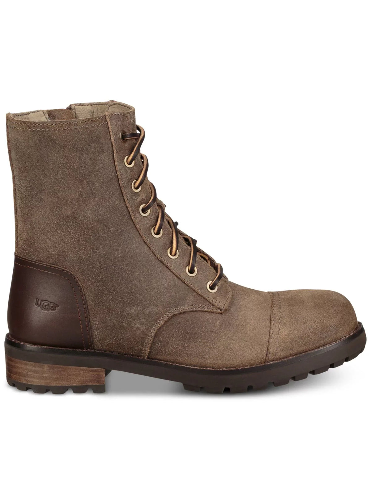 UGG Womens Gray Lace Up Textured Liquid Embossed Logo Lug Sole Padded Kilmer Ii Round Toe Block Heel Zip-Up Leather Boots 7