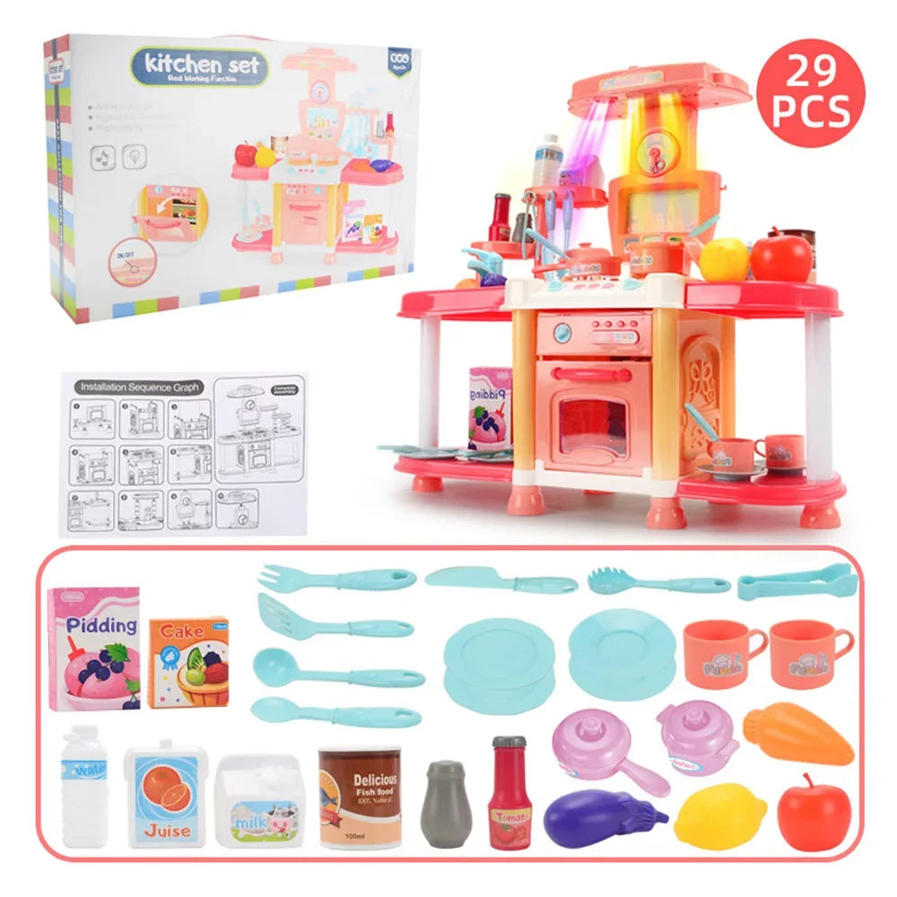 Education Children'S House Sound And Light Electric Kitchen Puzzle Toy Meal Kitchen Play Pool Toys For Toddlers 1-3 Abs As Show