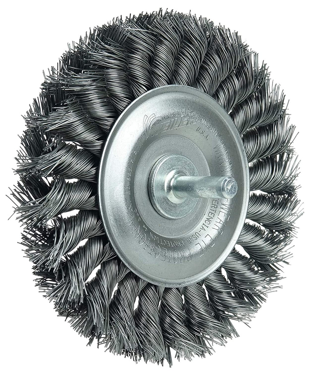 Weiler 17687 4" Stem-Mounted Knot Wire Wheel, .014" Steel Fill, 1/4" Stem, Made in the USA