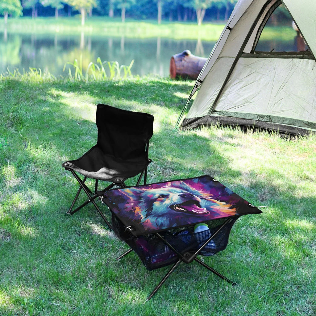 Wolf Abstract Cool Camping Foldable Portable Table Beach Table with Storage Bag Compact Picnic Table for Outdoor Hiking Fishing BBQ