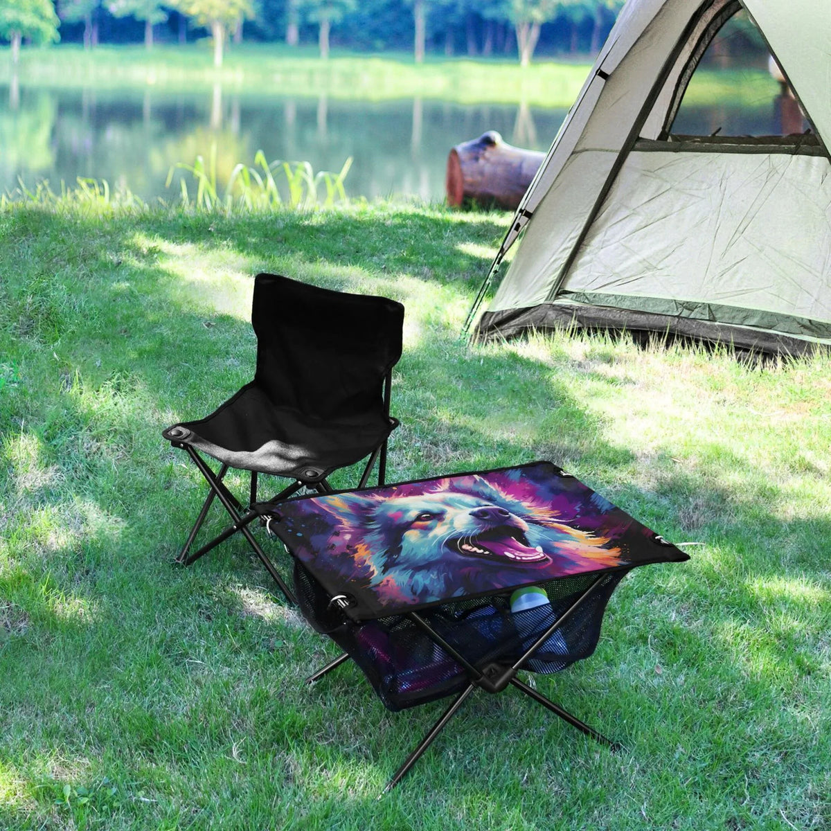Wolf Abstract Cool Camping Foldable Portable Table Beach Table with Storage Bag Compact Picnic Table for Outdoor Hiking Fishing BBQ