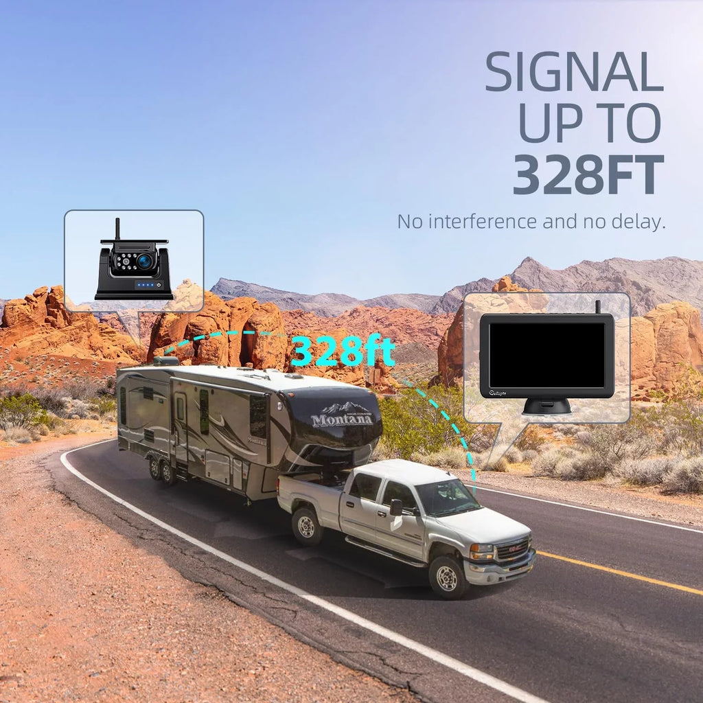 eRapta Magnetic Solar Wireless Backup Camera 7" 1080P Monitor DVR Infrared Night Vision 1 Min Installation for RV Trailer Car Camper Truck Car ATYX7