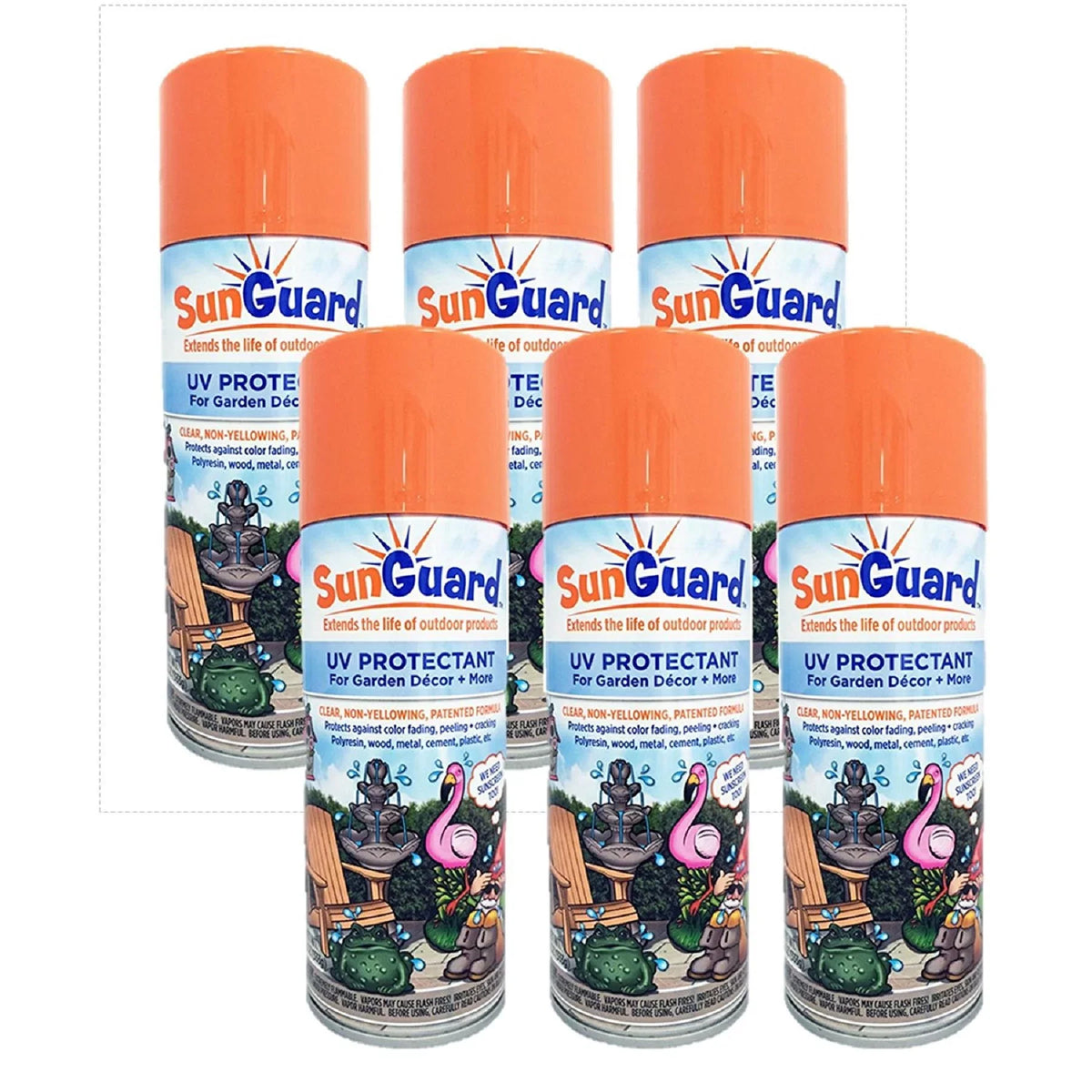 SUNGUARD UV Protectant Spray for Outdoor Decor, Furniture & More (6-Pack) Prevents Fading Peeling and Cracking