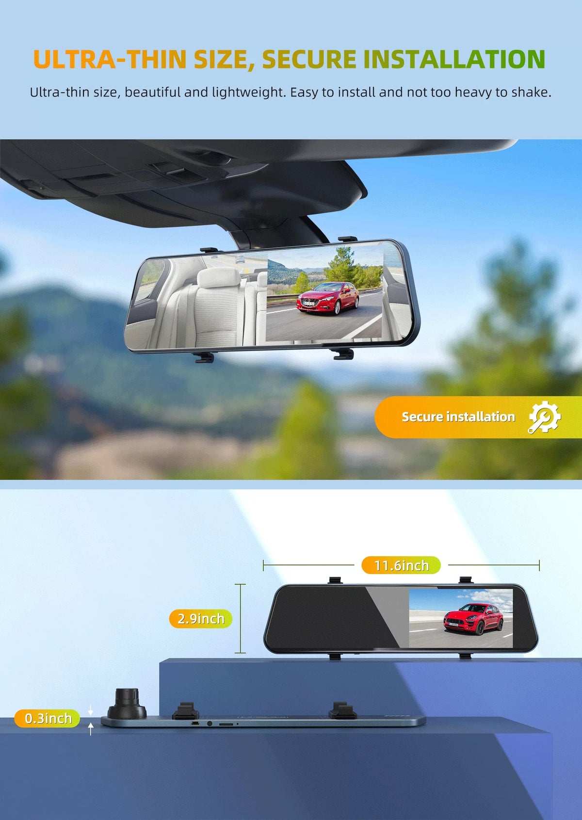 TOGUARD Mirror Dash Cam for Cars, 1080P HD Rear View Mirror Camera, 5'' IPS Full Touch Monitor Front and Rear Dual Dash Camera with G-Sensor, Parking Monitor, Loop Recording, Parking Assistant