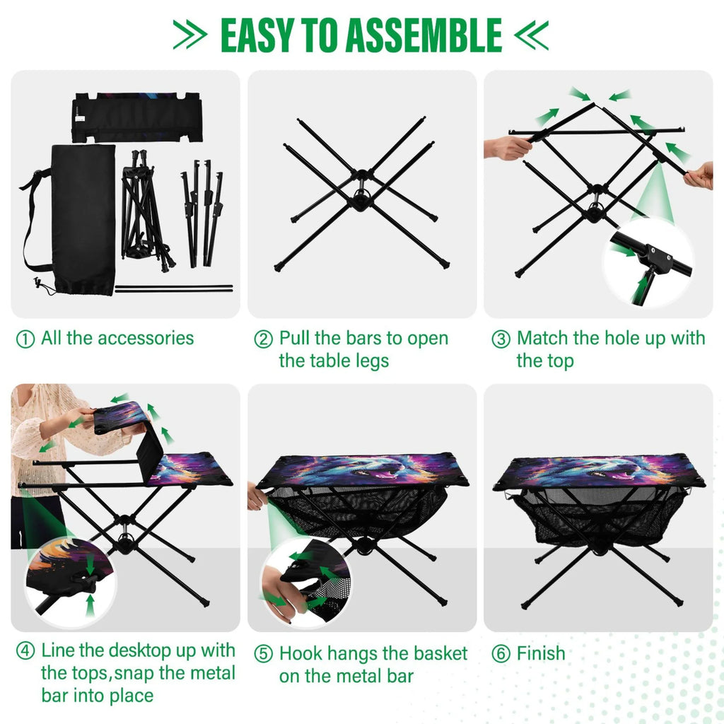 Wolf Abstract Cool Camping Foldable Portable Table Beach Table with Storage Bag Compact Picnic Table for Outdoor Hiking Fishing BBQ