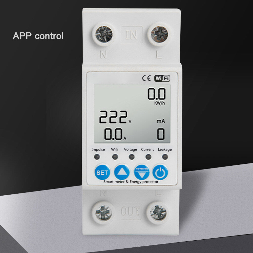 Tuya WiFi Chipset Leakage Protecting Switch Current Voltage Monitoring Circuit Breaker Timer Function Power Meter Compatible with Amazon Alexa and Google home for Voice Control