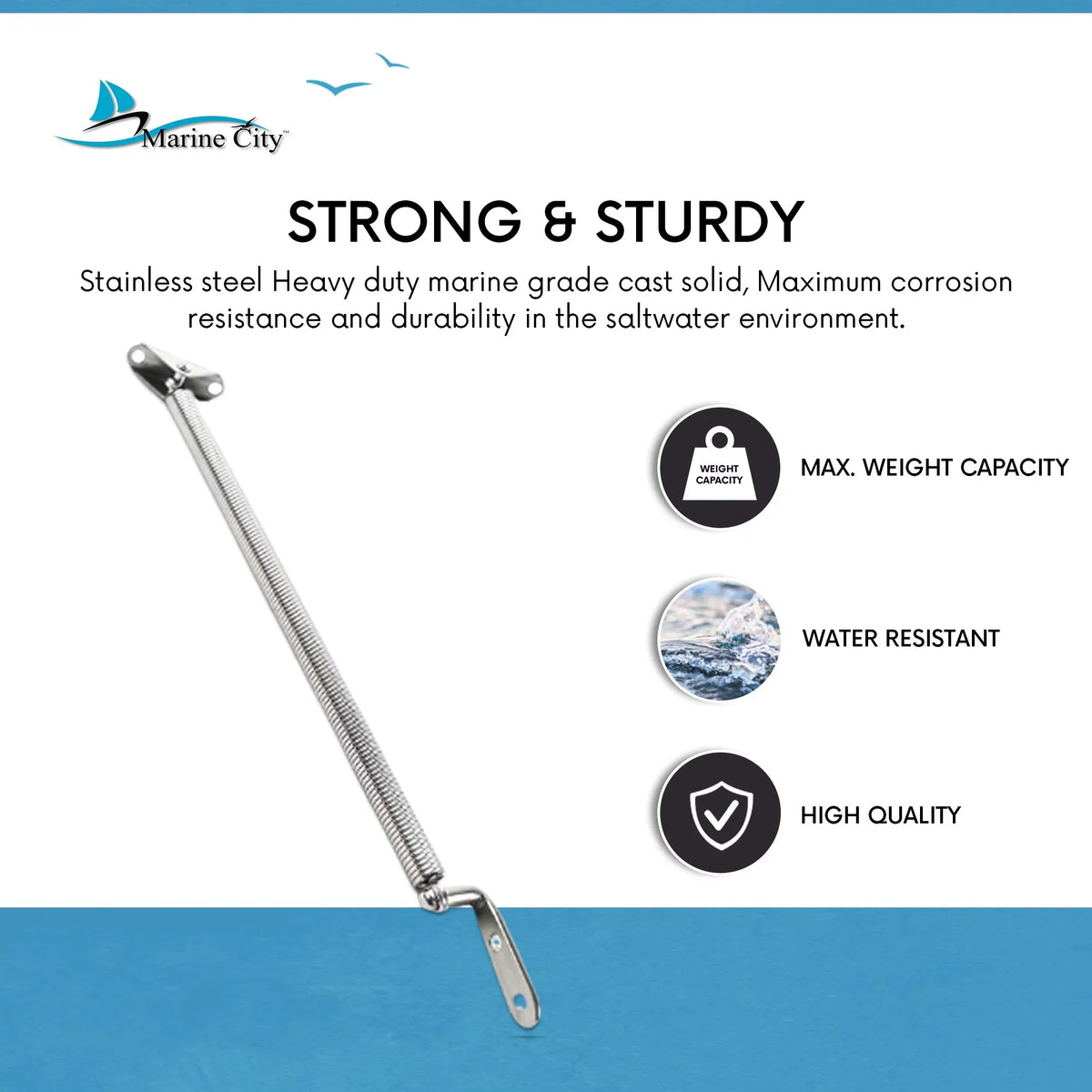 Marine City Stainless-Steel Hatch Spring Adjuster with U-Bolt and L-Shape Plate 8-1/4 inches or 10-1/4 inches Length: 8-1/4 inches