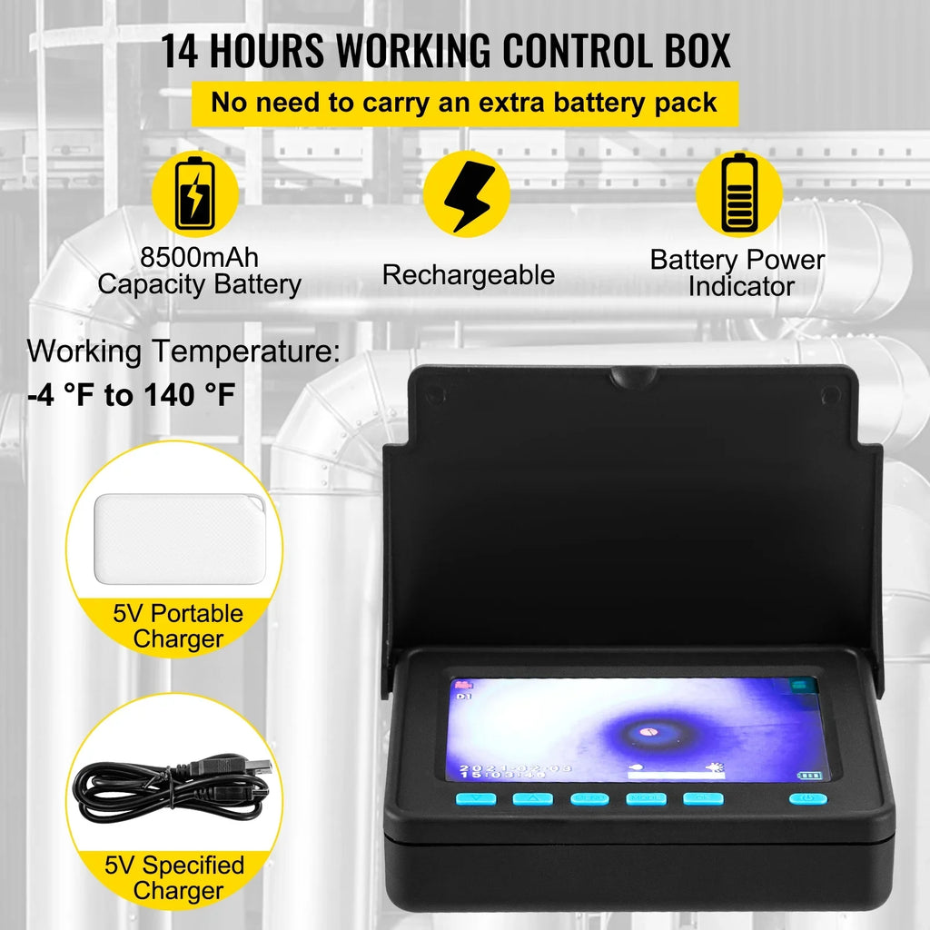 SKYSHALO Sewer Camera 164FT Cable Tube Inspection Camera 4.3 Inch TFT LCD Monitor Channel Camera Monitor Liquid IP68 Duct Inspection Camera with 6PCS LEDs 8500MAH Lithium Battery, DVR Function