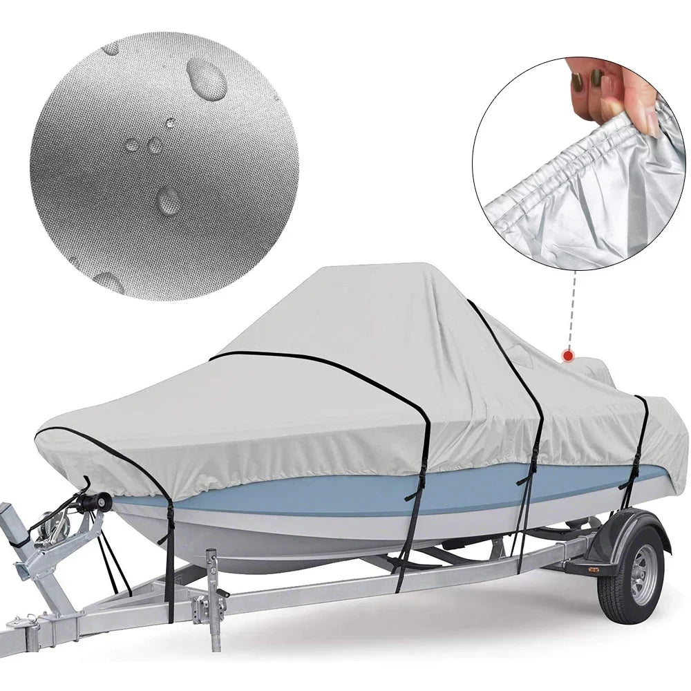Boat Cover Yacht Protection Fluid Heavy Duty Silver Reflective 300D Oxford Fabric Anti-smashing Long-lasting and Tear Proof Fits V-HULL TRI-HULL Runabouts and Bass Boats 11-13FT