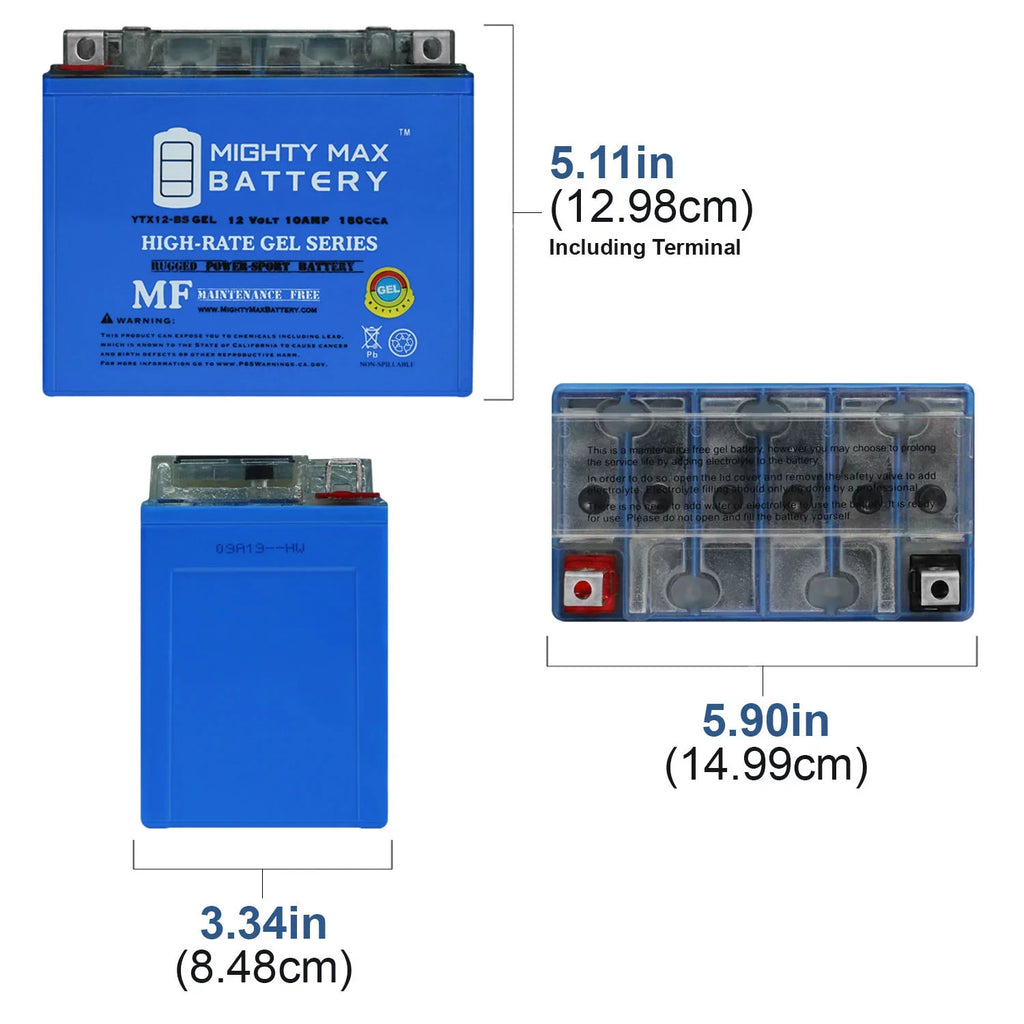 YTX12-BS 12V 10AH GEL Battery for Suzuki GSX-R1000 + 12V 2Amp Charger