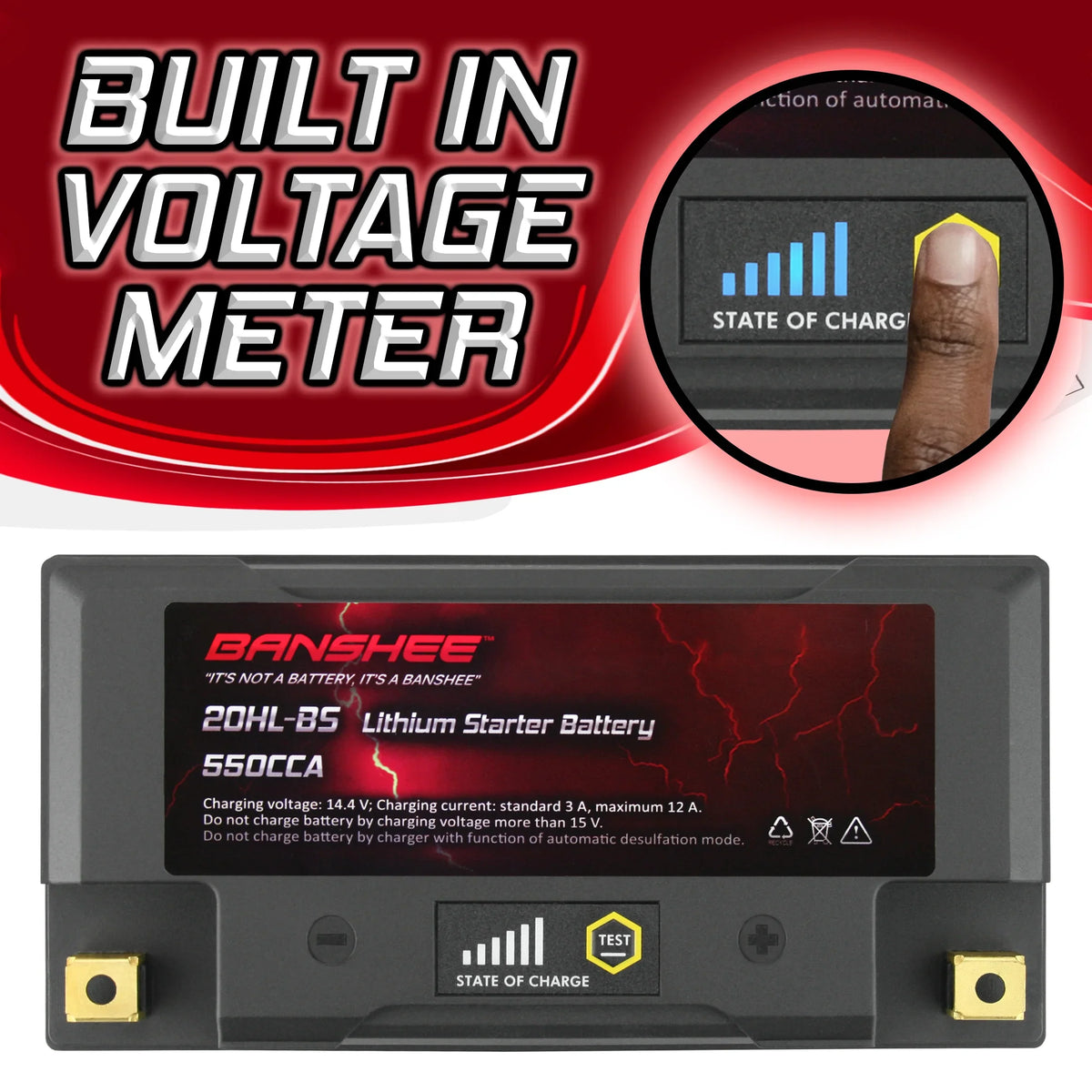 Banshee YTX20L-BS LiFePO4 Motorsports Battery Compatible with CAN-AM Renegade 800R 2013 to 2015