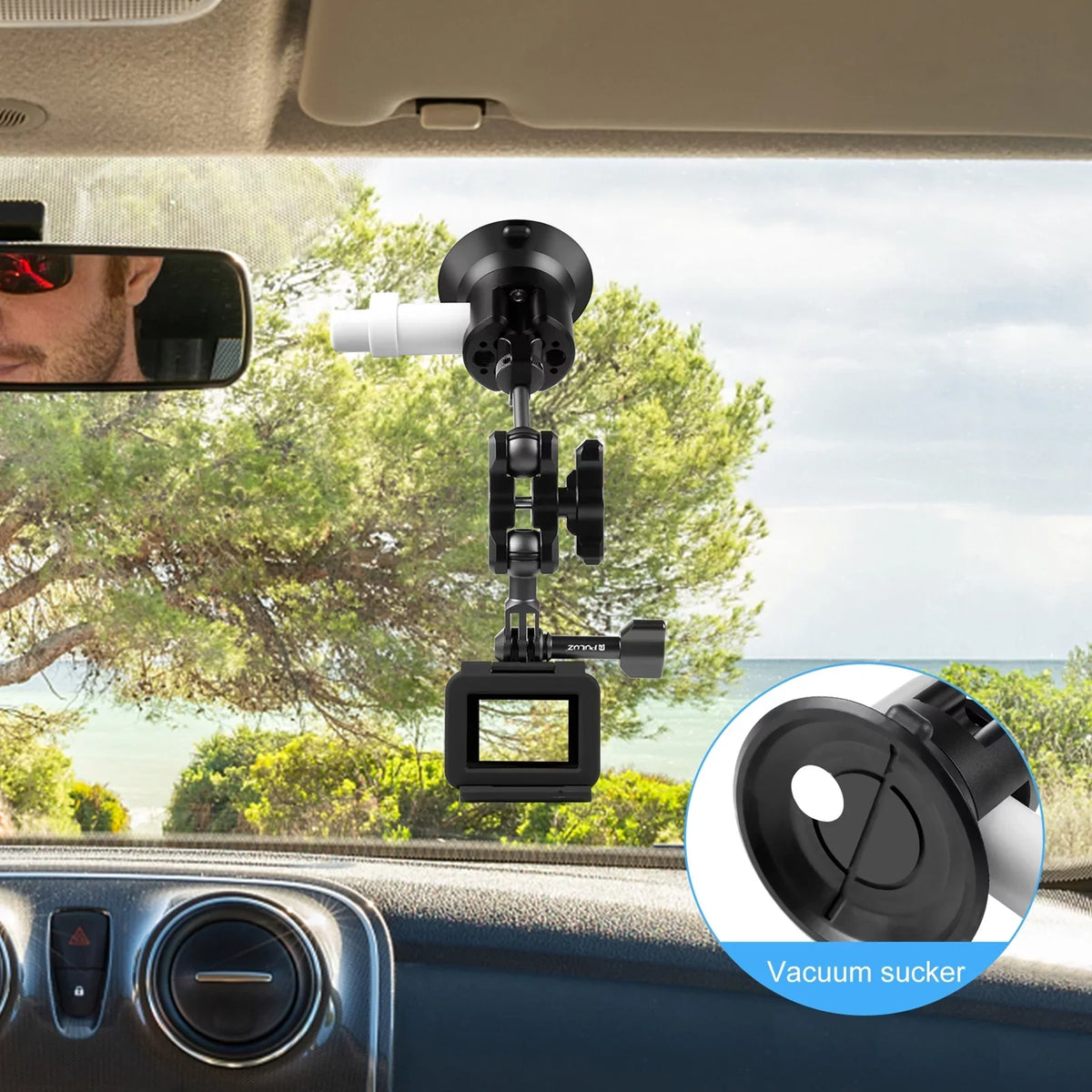 PULUZ PU845B Suction Cup Mount for Action Camera Suction Camera Mount Bracket Dual 360° Rotatable Ballheads Replacement for GoPro Hero 11/10/9/8, Osmo Action 3/2
