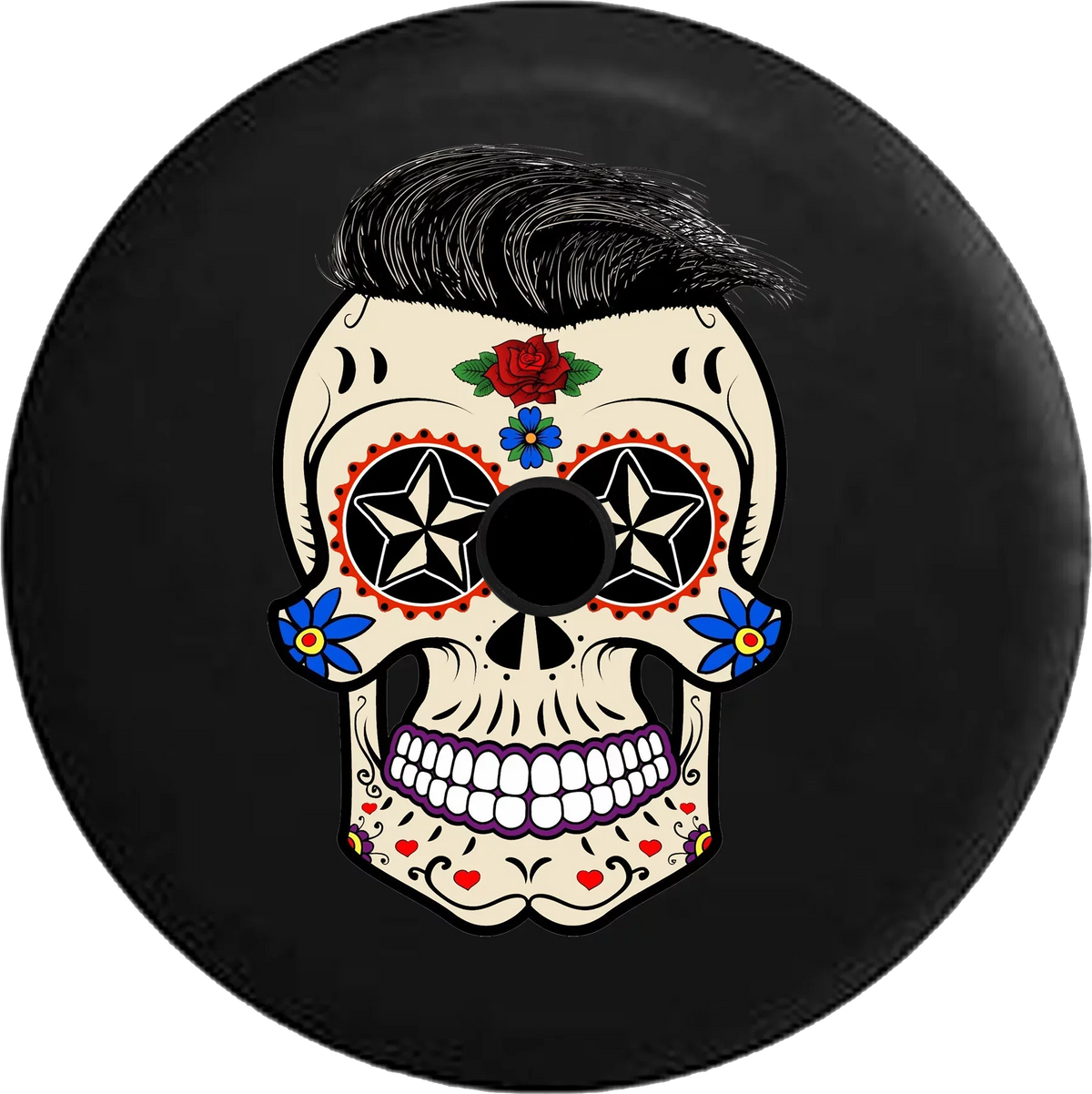 2018 2019 Wrangler JL Backup Camera Sugar Skull Tattoo with Hair Spare Tire Cover for Jeep RV 32 Inch