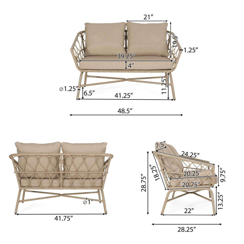 Montserrat Wicker Outdoor 4 Seater Chat Set with Cushions, Light Brown and Beige