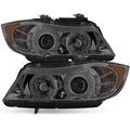 [Eye Lid] Fits 06-08 BMW E90 3-Series Sedan Smoked Halo LED Projector Headlights Fits select: 2007-2008 BMW 328, 2006 BMW 325