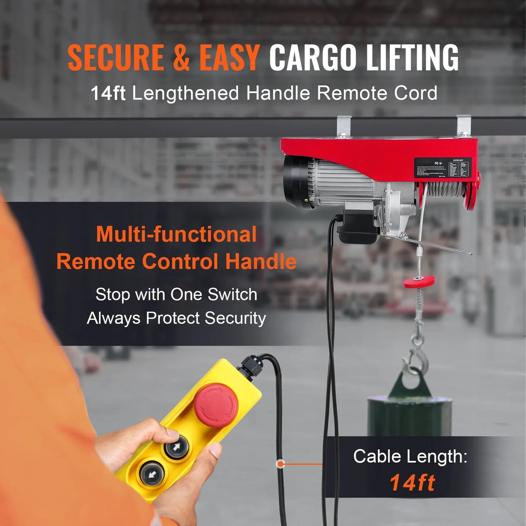 SKYSHALO Electric Hoist 440lbs Crane Winch with Wired Remote Control 480W 110V