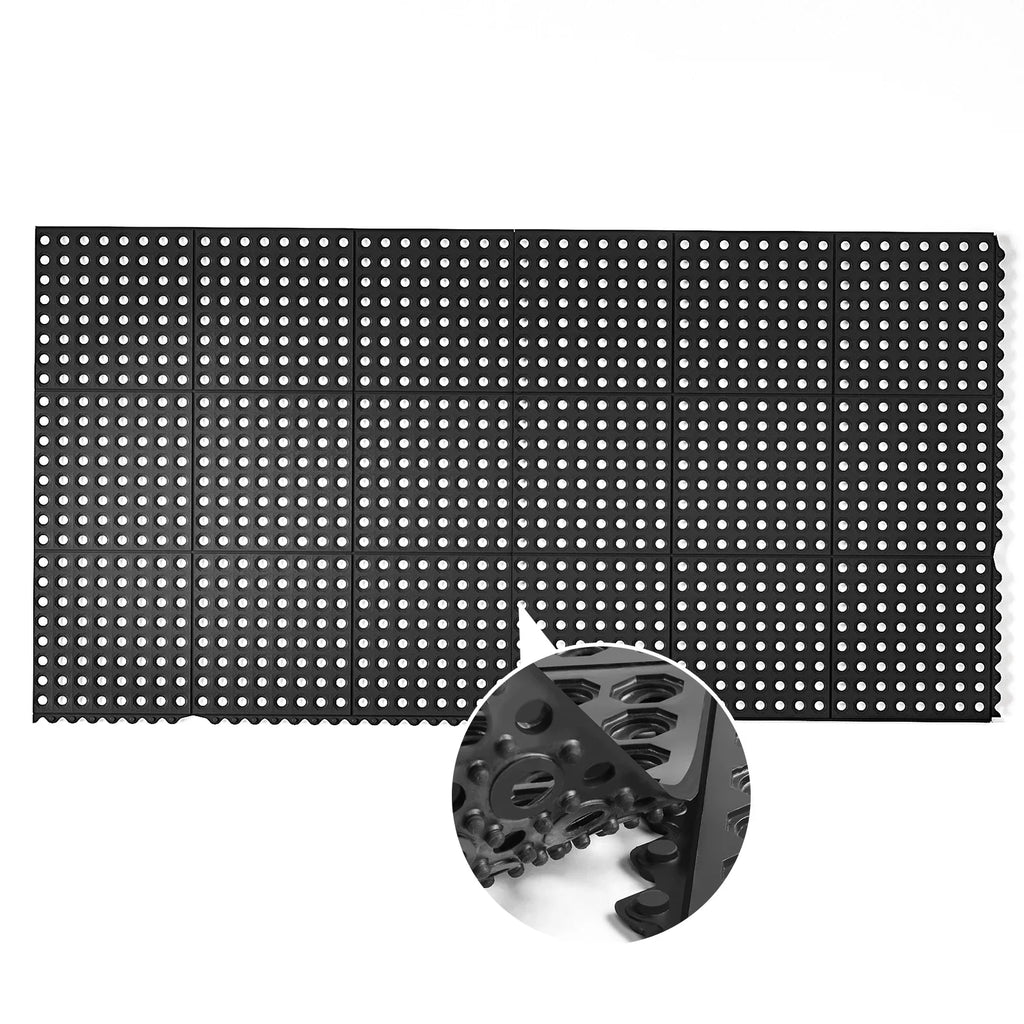 ROVSUN 36 x 36 in. 2-Pack Interlocking Rubber Floor Mat for Restaurant Kitchen Bar Garage Anti Fatigue Flooring, Non-Slip Outdoor Shower Pool Drainage Mat