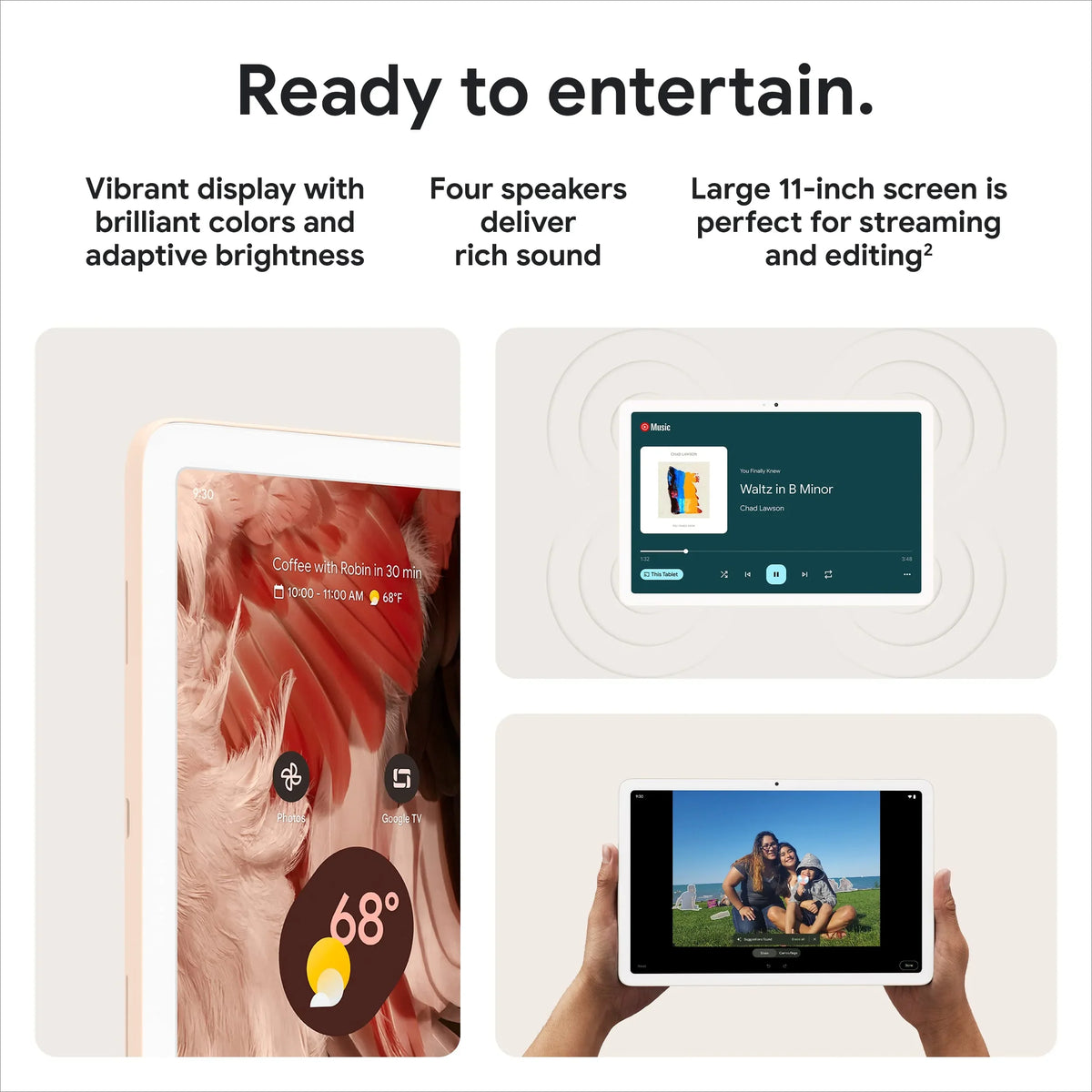 Google Pixel Tablet with Charging Speaker Dock - Android Tablet with 11-Inch Display Smart Home Controls, and Long-Lasting Battery - Hazel/Hazel - 128 GB, 2560x1600 Pixels