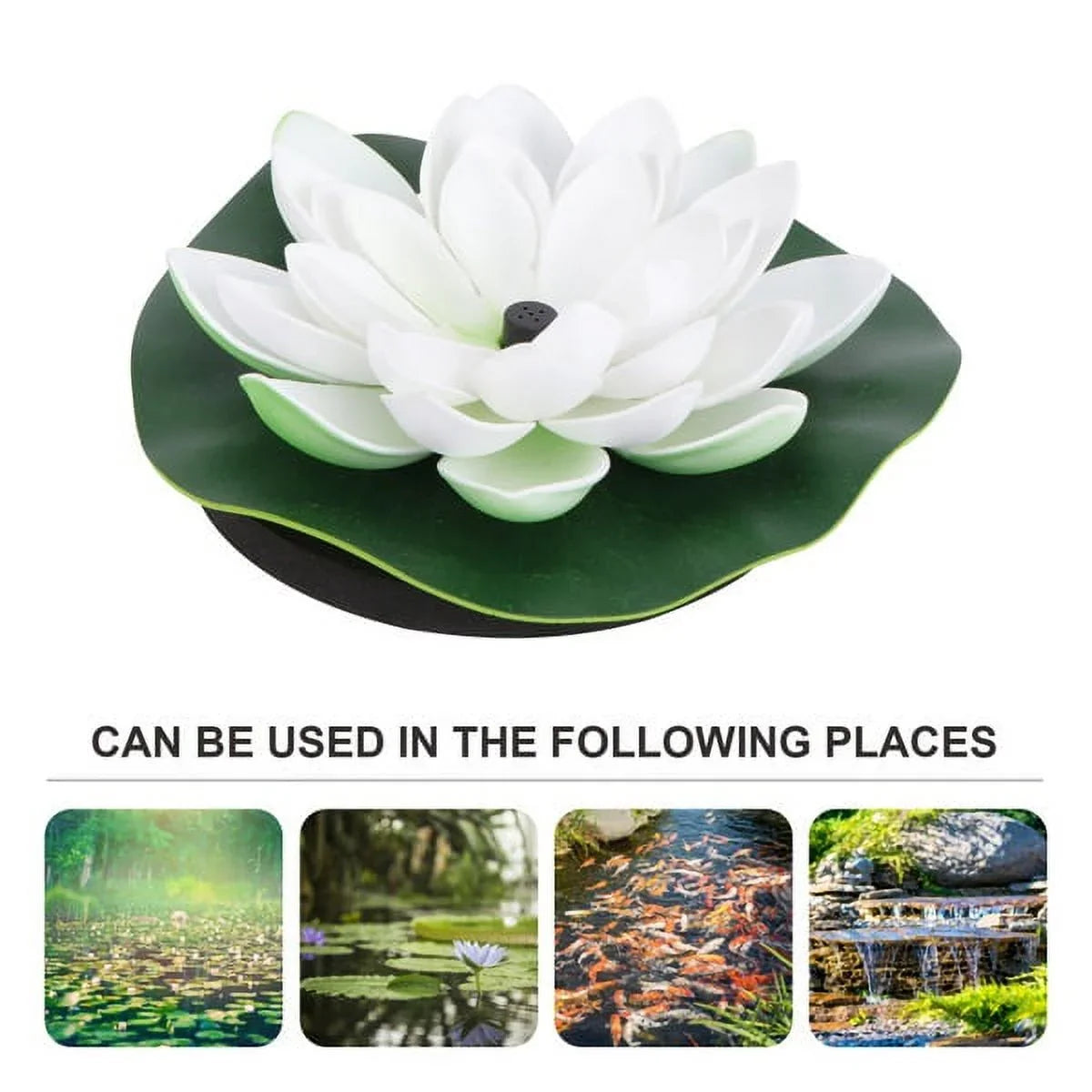 HOTBEST Solar-powered Fluid Lotus Lamp Lotus Fountain Novel Fish Pond Fountain Garden Decor Liquid Lily Bird Bath Fountain(White)