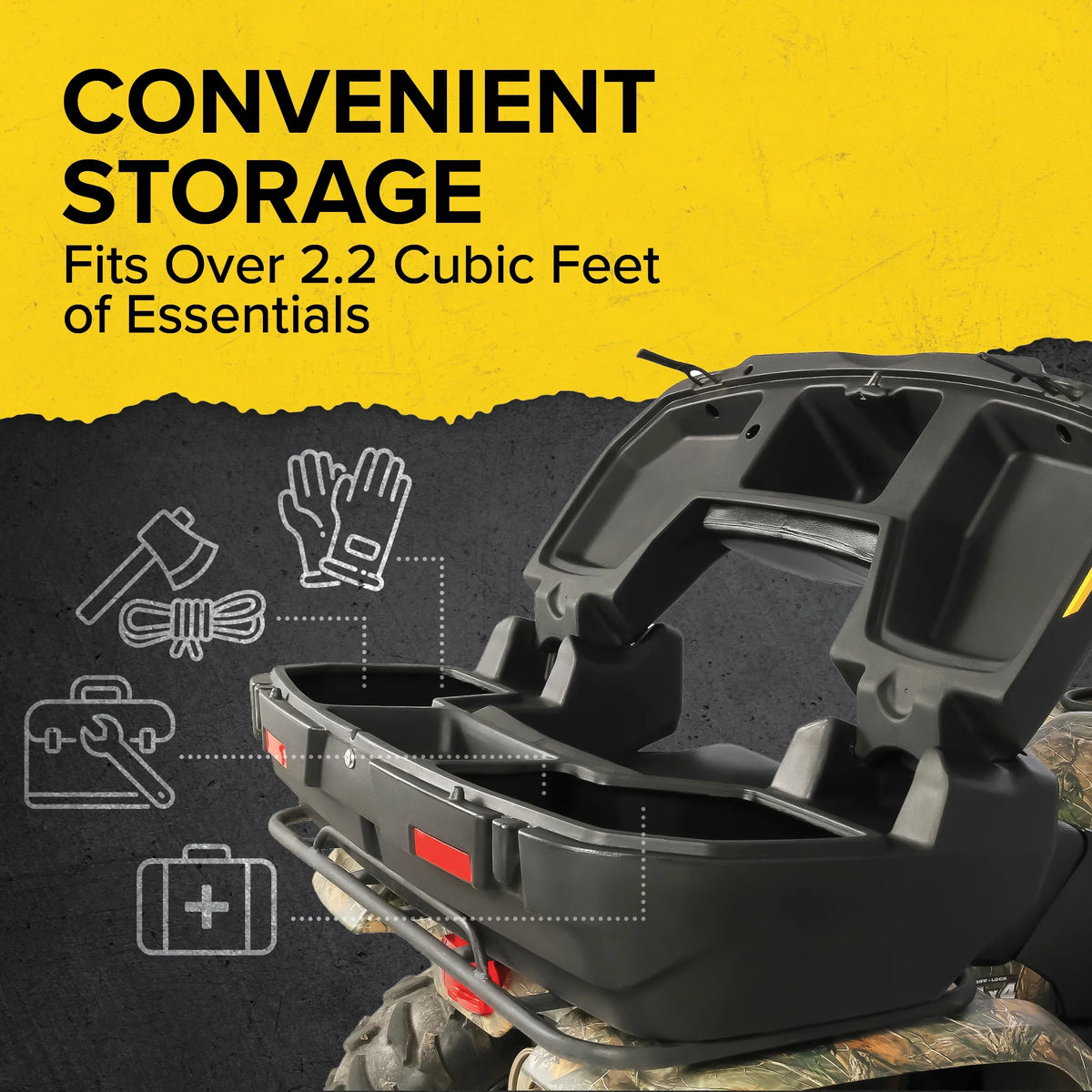 Camco Black Boar ATV/UTV Rear Storage Box and Lounger | Features a Lockable Liquid Storage Box, an Impact-Resistant Design, and a Soft Comfortable Seat Cushion (66010)