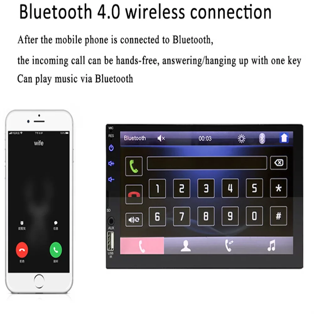 Virwir Car Multimedia Player Bluetooth 7 inch, HD Car Mp5 Player Touch Monitor Autoradio with Backup Camera Rear
