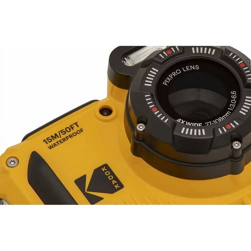 Open Box Kodak PIXPRO WPZ2 Rugged Fluid Digital Camera 16MP 4X Optical Zoom 2.7" LCD Full HD Video, Yellow