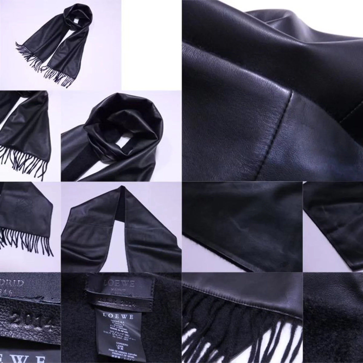 Pre-Owned Loewe LOEWE shawl stole scarf anagram black leather x cashmere ladies (Good)