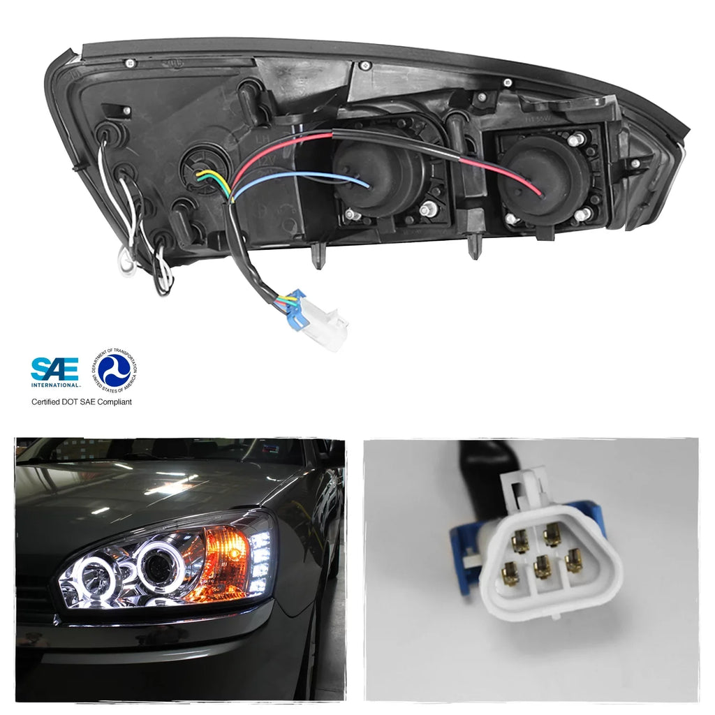 AKKON - For 2004-2007 Chevy Malibu LED Dual Halo DRL Projector Headlights Chrome Housing w/ Turn Signal Lamps