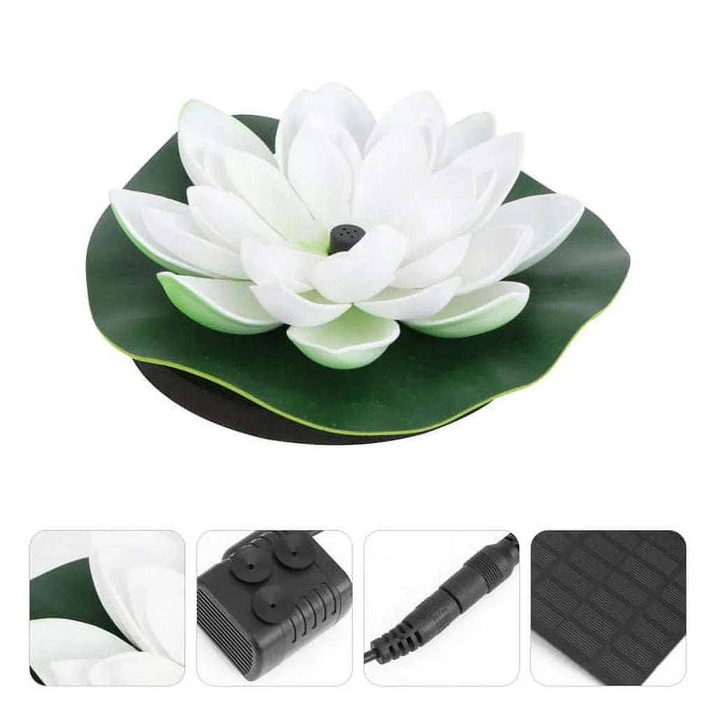 HOTBEST Solar-powered Fluid Lotus Lamp Lotus Fountain Novel Fish Pond Fountain Garden Decor Liquid Lily Bird Bath Fountain(White)