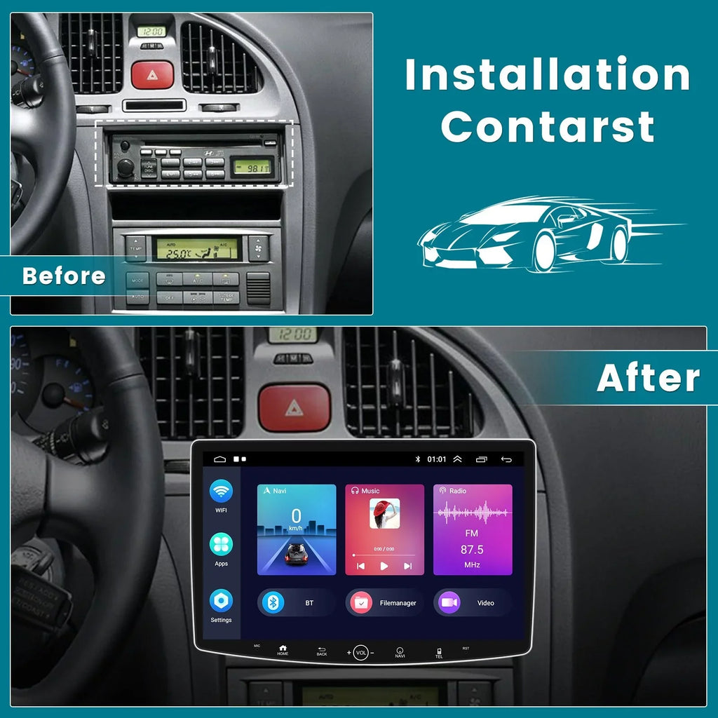 Podofo 2+32G Single 1 DIN 10.1'' Touch Display Car Stereo Radio Wireless Carplay Android Auto Android 11 HD Bluetooth USB Cable FM Audio WIFI GPS USB HIFI,with Microphone&Backup Camera