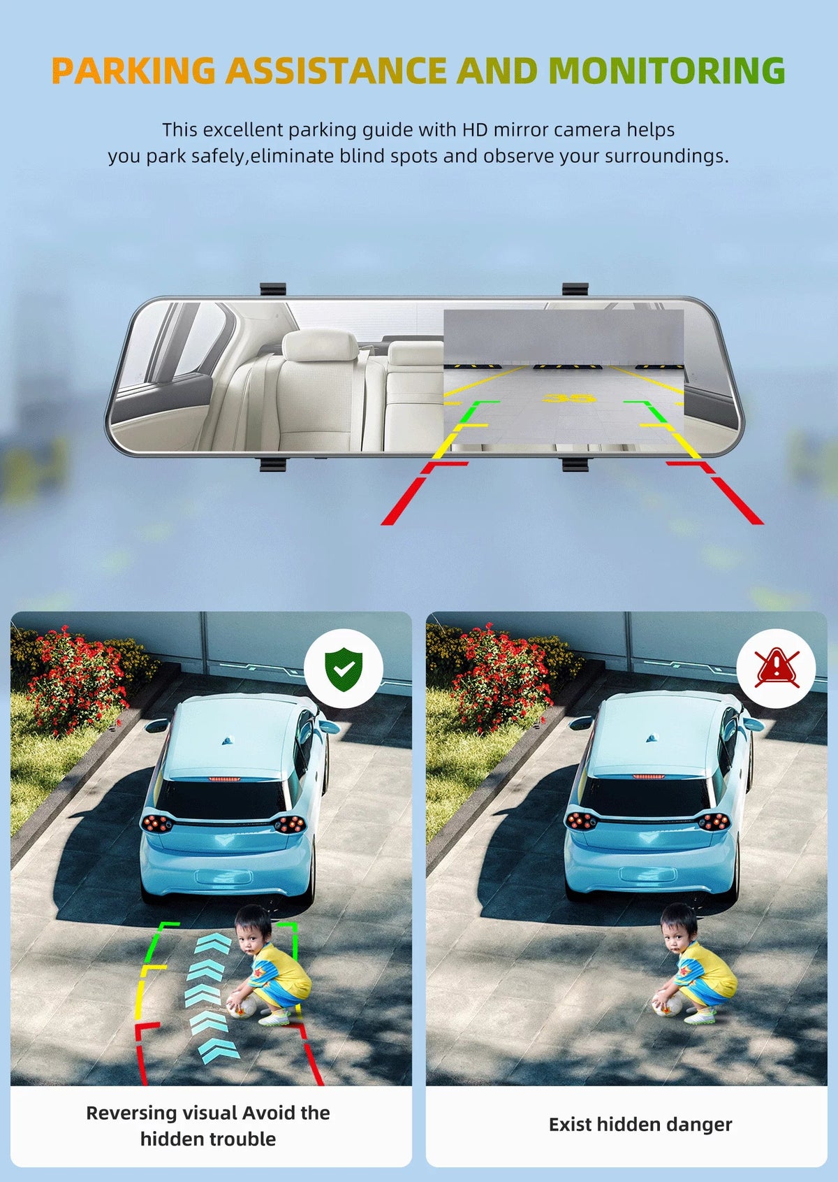 TOGUARD Mirror Dash Cam for Cars, 1080P HD Rear View Mirror Camera, 5'' IPS Full Touch Monitor Front and Rear Dual Dash Camera with G-Sensor, Parking Monitor, Loop Recording, Parking Assistant