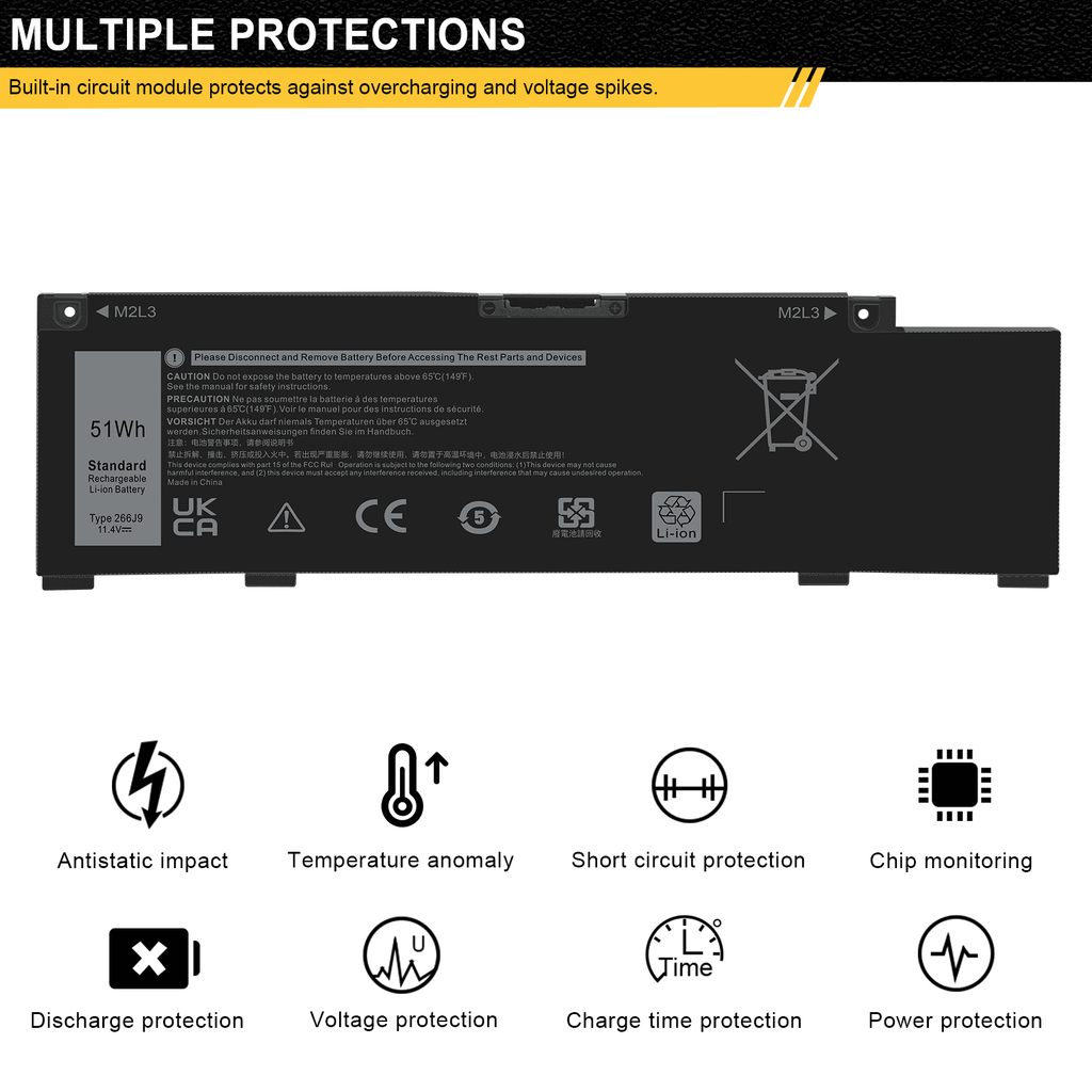 For Battery G3 15 3590 51Wh 11.4V 4265mAh 415CG M4GWP PN1VN 266J9