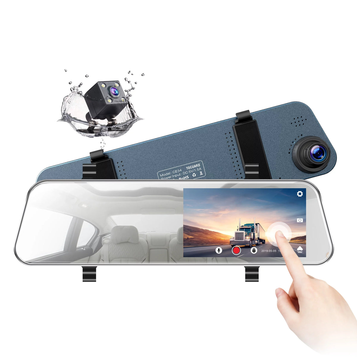 TOGUARD Mirror Dash Cam for Cars, 1080P HD Rear View Mirror Camera, 5'' IPS Full Touch Monitor Front and Rear Dual Dash Camera with G-Sensor, Parking Monitor, Loop Recording, Parking Assistant