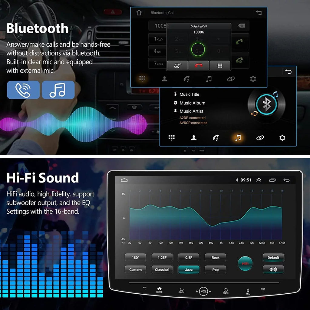 Podofo 2+32G Single 1 DIN 10.1'' Touch Display Car Stereo Radio Wireless Carplay Android Auto Android 11 HD Bluetooth USB Cable FM Audio WIFI GPS USB HIFI,with Microphone&Backup Camera