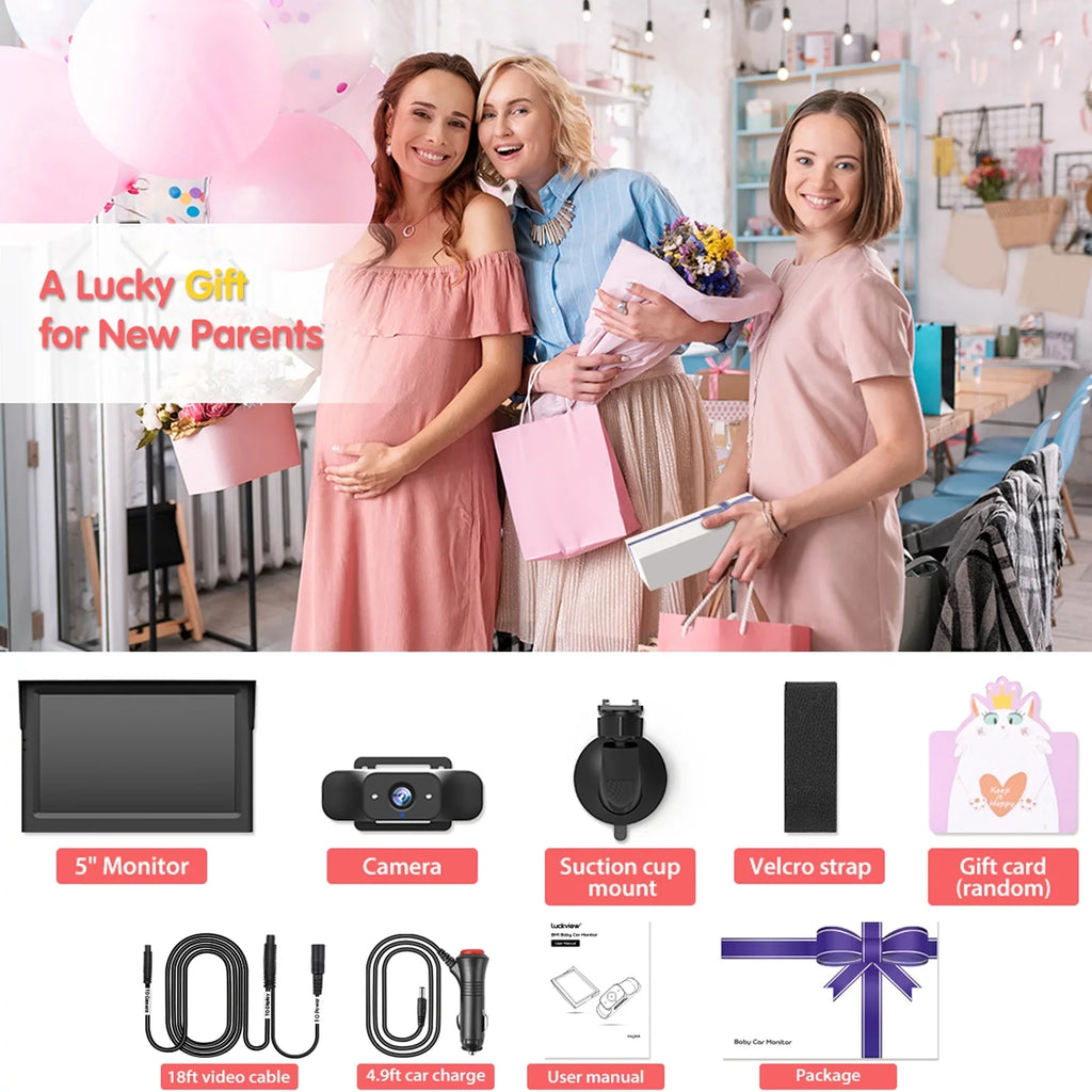 Luckview Car Back Seat Baby Camera Baby Car Camera Monitor HD Night Vision, Rear Facing Car Seat Camera 3X Zoom Safety Baby Car Monitor for Observing Baby Children While Driving