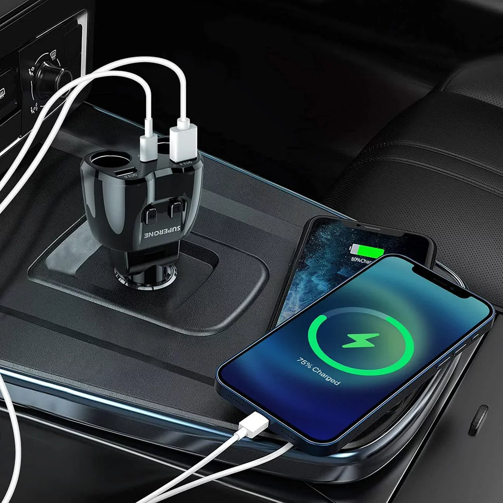 ?Upgraded? ette Lighter Splitter, SUPERONE 180W 2-Socket ette Lighter Adapter with Dual QC3.0 and 20W PD USB C Car Charger Splitter for GPS/Dash Portable computer 13 Pro Max/13/12/11