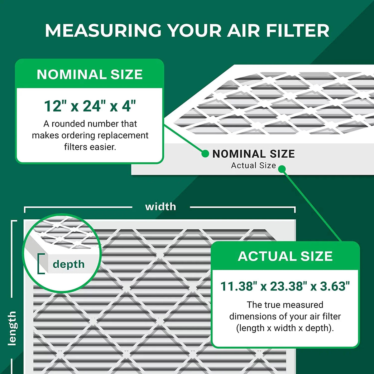 Filterbuy 12x24x4 MERV 11 Pleated HVAC AC Furnace Air Filters (4-Pack)