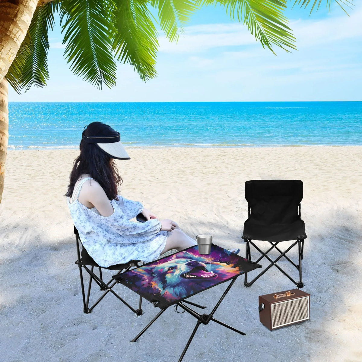 Wolf Abstract Cool Camping Foldable Portable Table Beach Table with Storage Bag Compact Picnic Table for Outdoor Hiking Fishing BBQ
