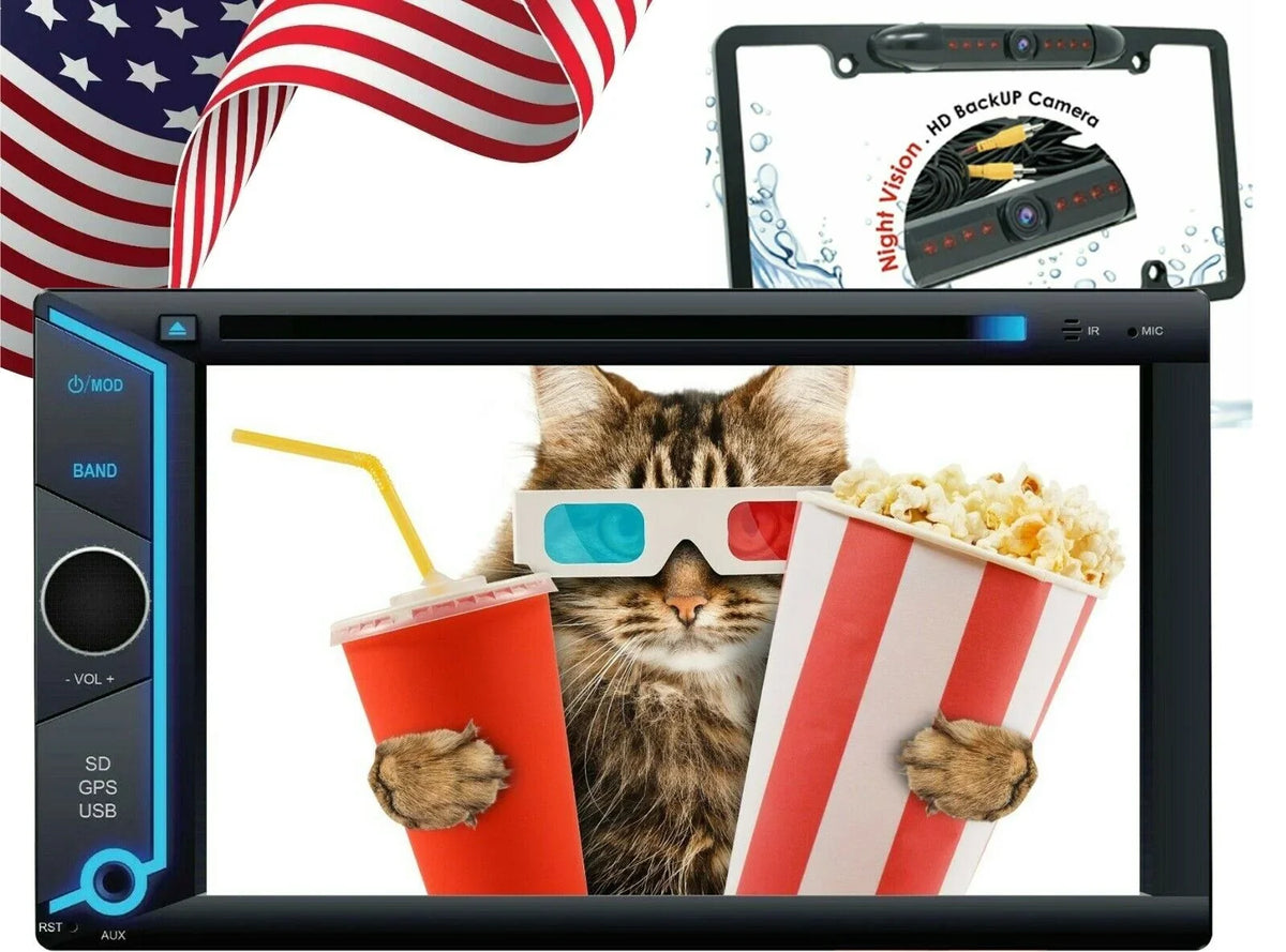 200W 6.2" Touch Monitor Mirror Link GPS For Android & IOS +License Plate Rear Cam Bundle
