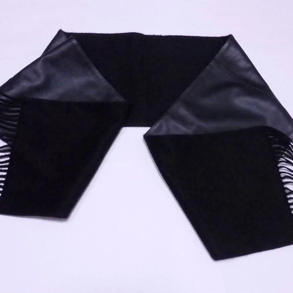 Pre-Owned Loewe LOEWE shawl stole scarf anagram black leather x cashmere ladies (Good)
