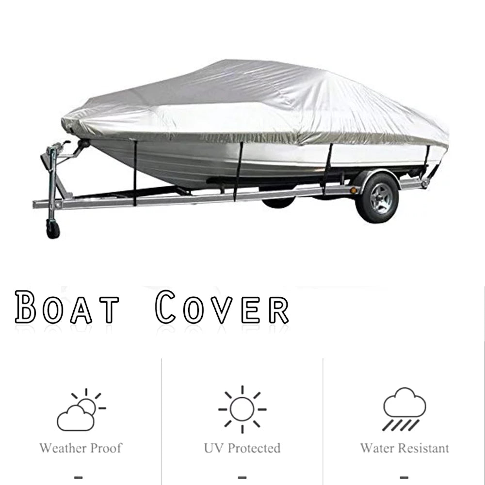 Boat Cover Yacht Protection Fluid Heavy Duty Silver Reflective 300D Oxford Fabric Anti-smashing Long-lasting and Tear Proof Fits V-HULL TRI-HULL Runabouts and Bass Boats 11-13FT