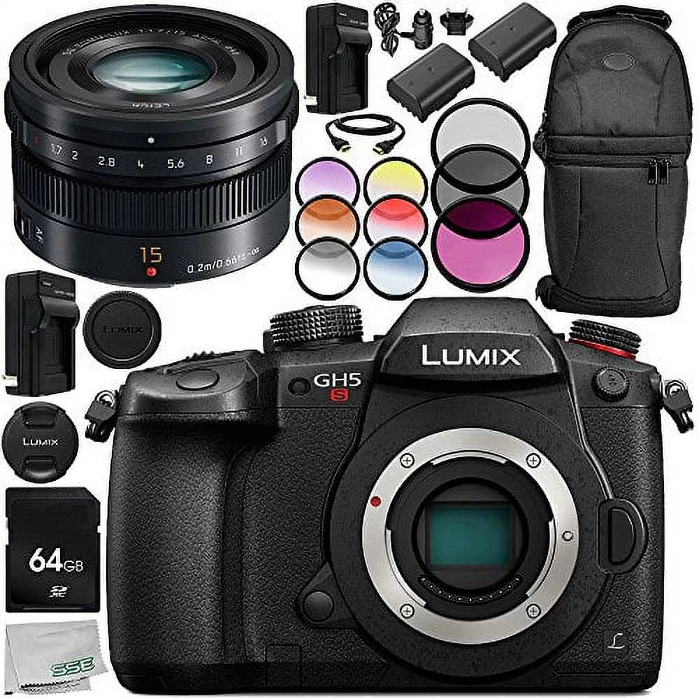 Lumix DC-GH5S Mirrorless Micro Four Thirds Digital Camera with Leica DG Nocticron 42.5mm f/1.2 ASPH. POWER O.I.S. Lens 14PC Accessory Bundle – Includes 64GB SD Memory Card + MORE