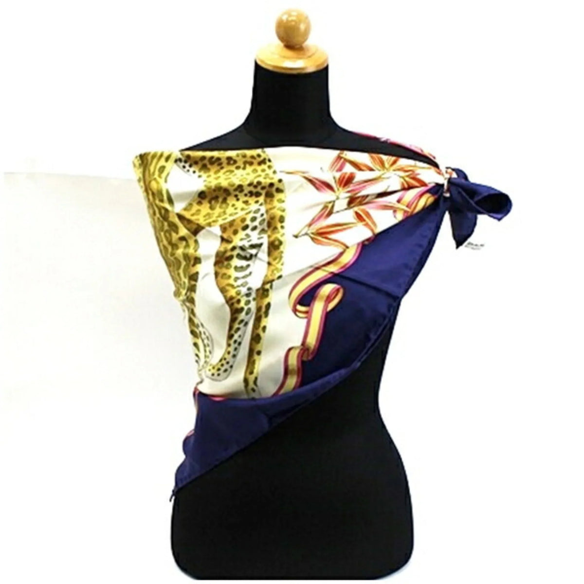 Pre-Owned Salvatore Ferragamo Silk Scarf Muffler Navy x Multicolor Leopard Print Women's (Good)