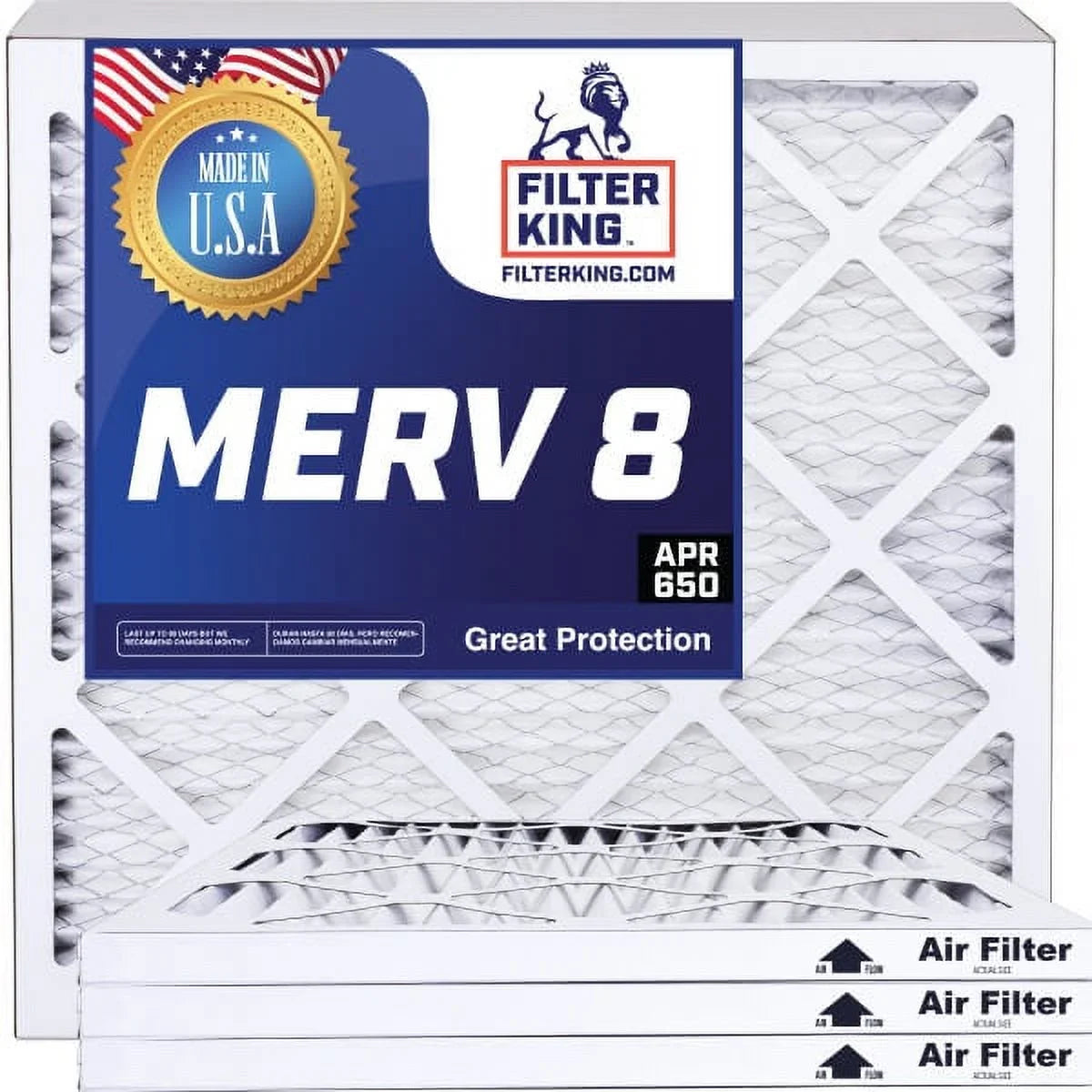 Filter King 24.5x8.5x1a Air Filter | 4-PACK | MERV 8 HVAC Pleated A/C Furnace Filters | MADE IN USA | Actual Size: 24.5 x 8.5 x .75"