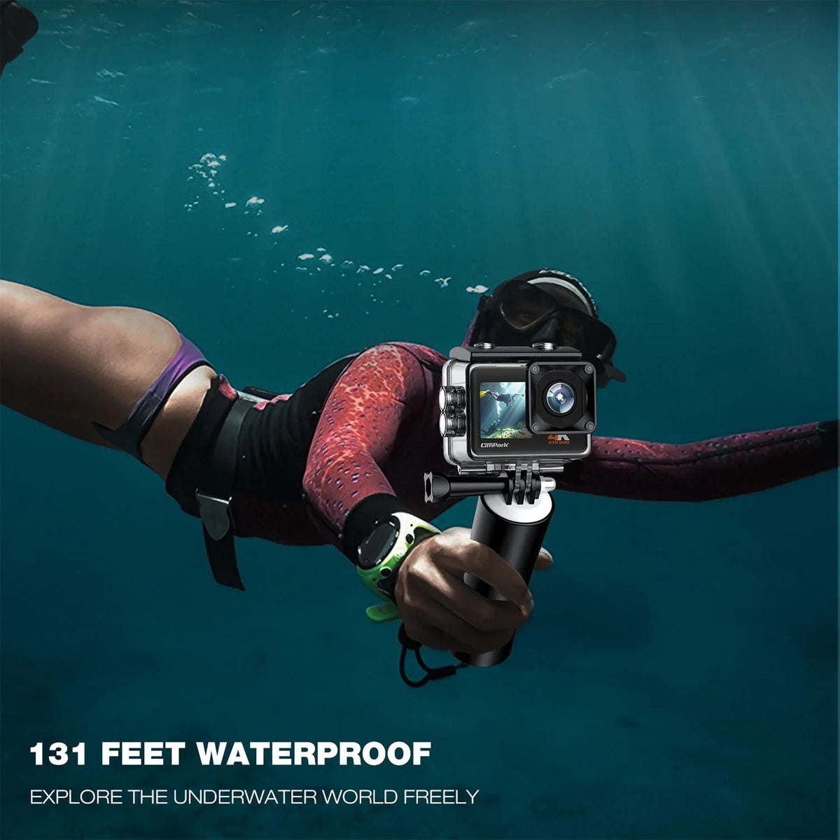 CAMPARK 4K/30FPS 24MP Dual Color Monitor Action Camera Ultra HD Wifi Fluid Camera EIS 131FT Liquid Camera 170 Degree Wide Angle