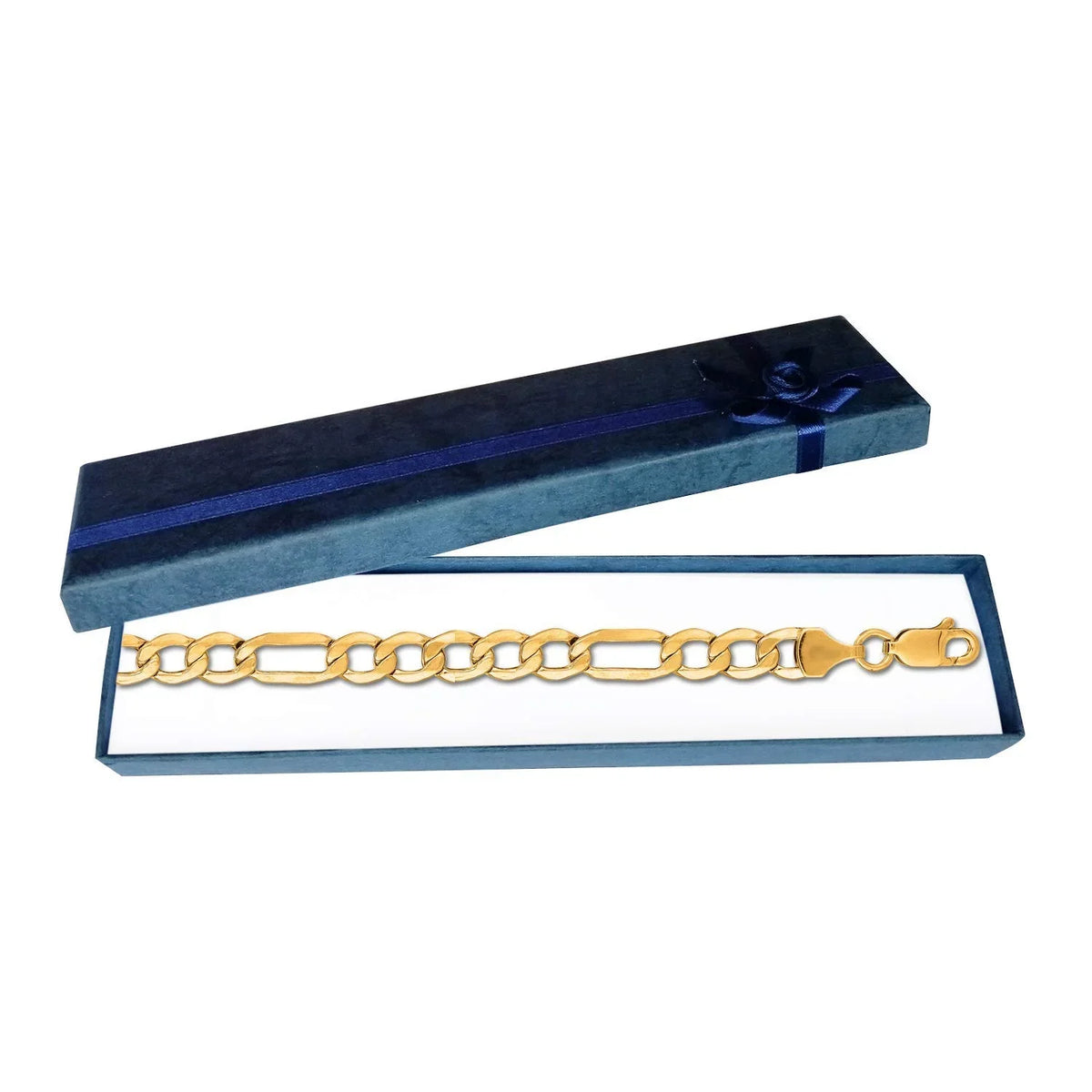 10k Solid Yellow Gold 7.95 mm Figaro Chain Bracelet Lobster Claw Clasp- 8.5 Inches, 12.7gr.