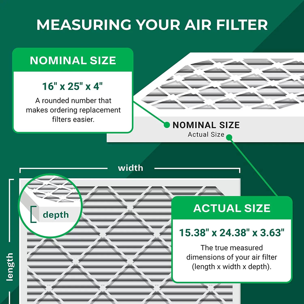Filterbuy 16x25x4 MERV 13 Pleated HVAC AC Furnace Air Filters (6-Pack)